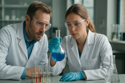 Kémikusok pirokénsav vizsgálata laboratóriumban