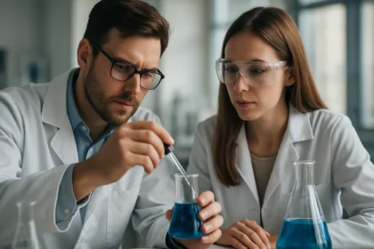 Kémiai kísérlet pirokénsavval laboratóriumban