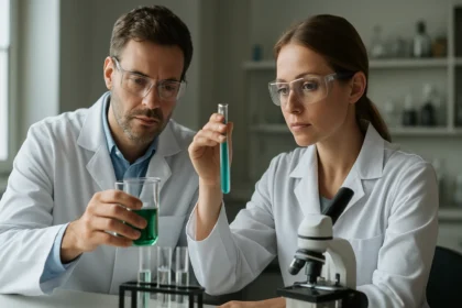 Kémikusok laboratóriumban plazmakromatográfiát alkalmaznak