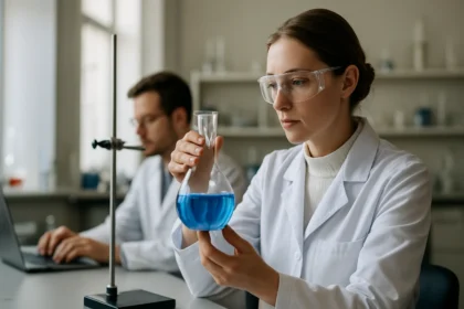 Kémiai kísérlet laboratóriumban, poliuretán oldat vizsgálata