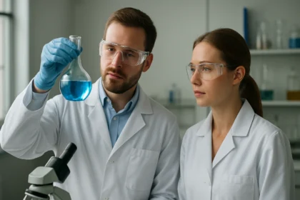 Két tudós laboratóriumban, az elő-exponenciális tényező vizsgálata során.