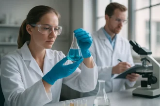 Kémiai kísérletező laboratóriumban 2-propenilakril-sav val.