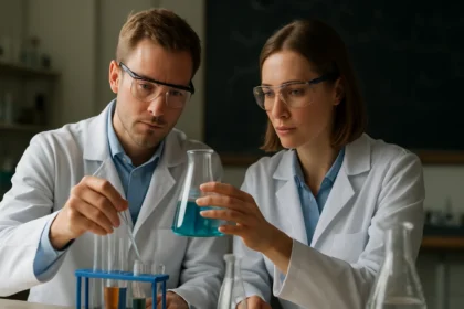 Két kutató laboratóriumi kísérletet végez propenilcsoporttal.