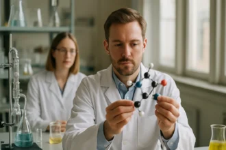 Laboratóriumi kísérlet a propil-karbinol molekuláris szerkezetével.