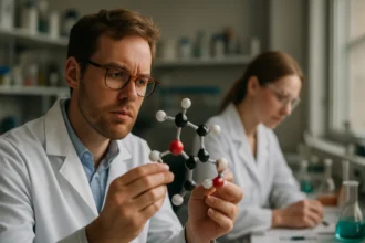 Kutatók kén izotópokkal végzett laboratóriumi munka közben