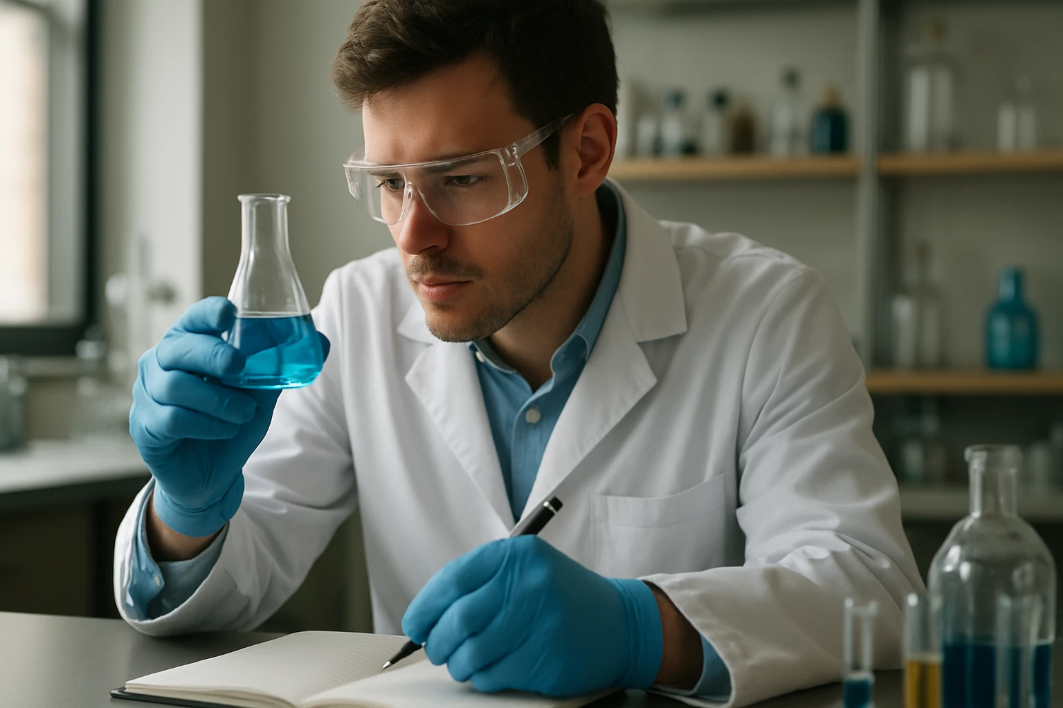 Kémikus papírkromatográfiás experimentálás közben laboratóriumban.