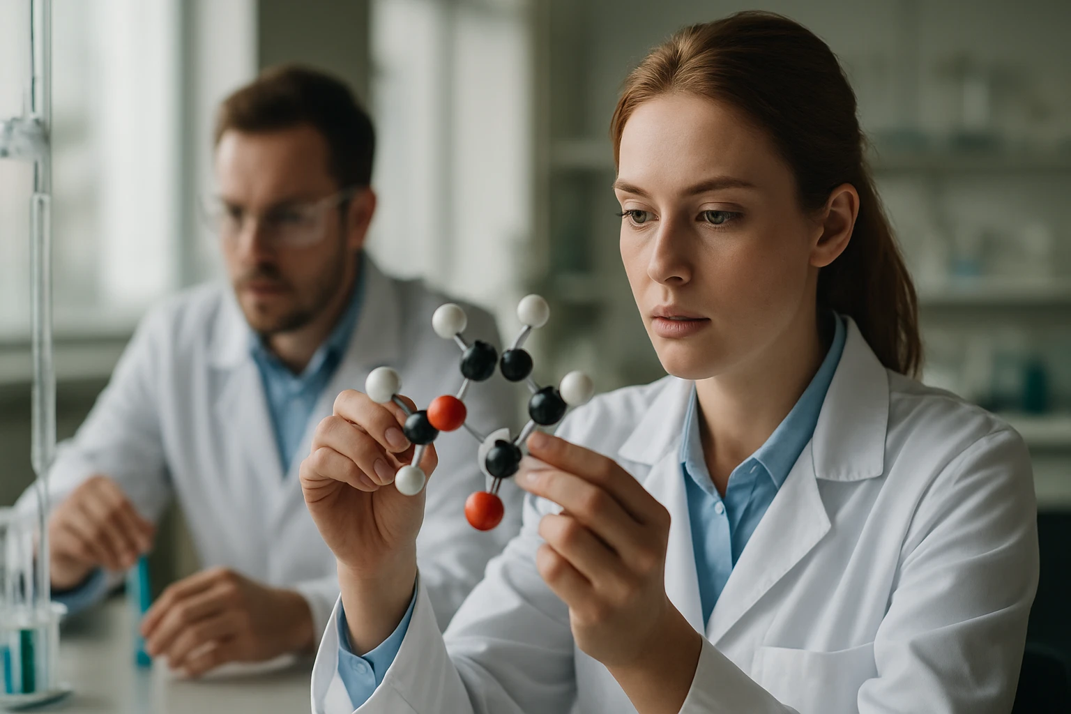 Kémiai laboratóriumi kutatás során paraffin molekula vizsgálata.