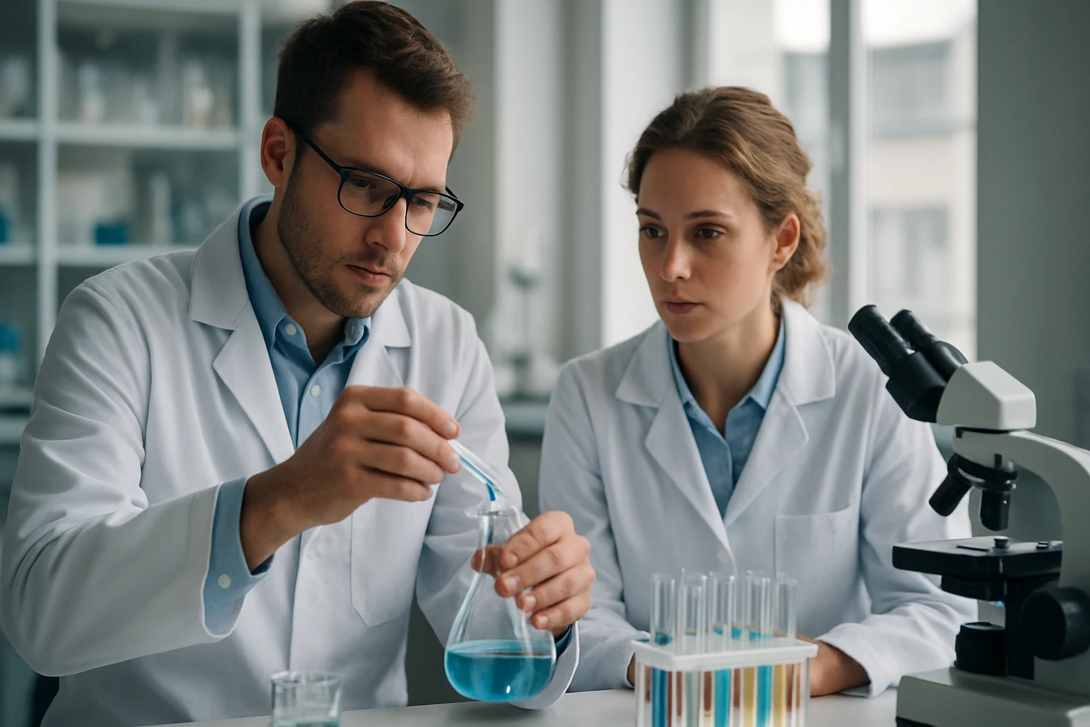 Kémikusok laboratóriumban, elektronokkal kapcsolatos kutatás.