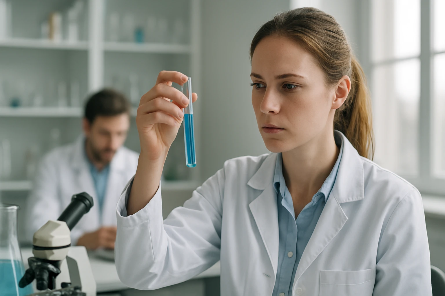 Laboratóriumi szakember laboratóriumi kísérletek végzése közben.