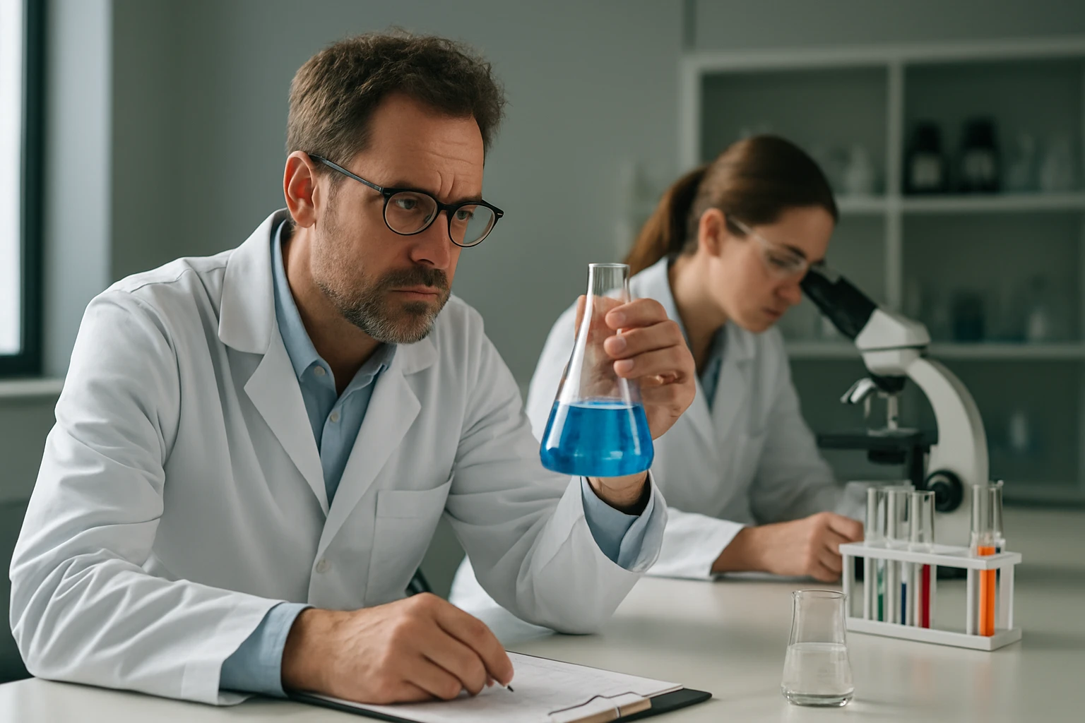 Kutatók poli(hidroxibutirát-co-valerát) analízise laboratóriumban