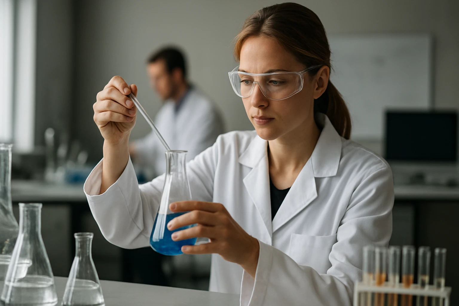 Kémiai kísérlet során polivinil-acetát vizsgálata laboratóriumban