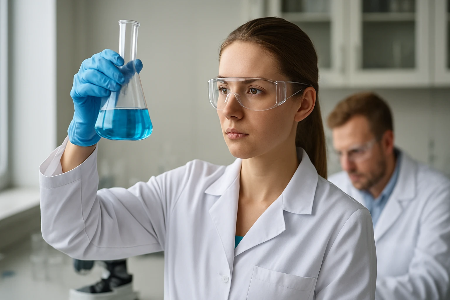 Prométium: Tulajdonságok, Előfordulás és Radioaktív Jellemzők Kémikus laboratóriumban prométium tulajdonságait vizsgálja folyadékban.