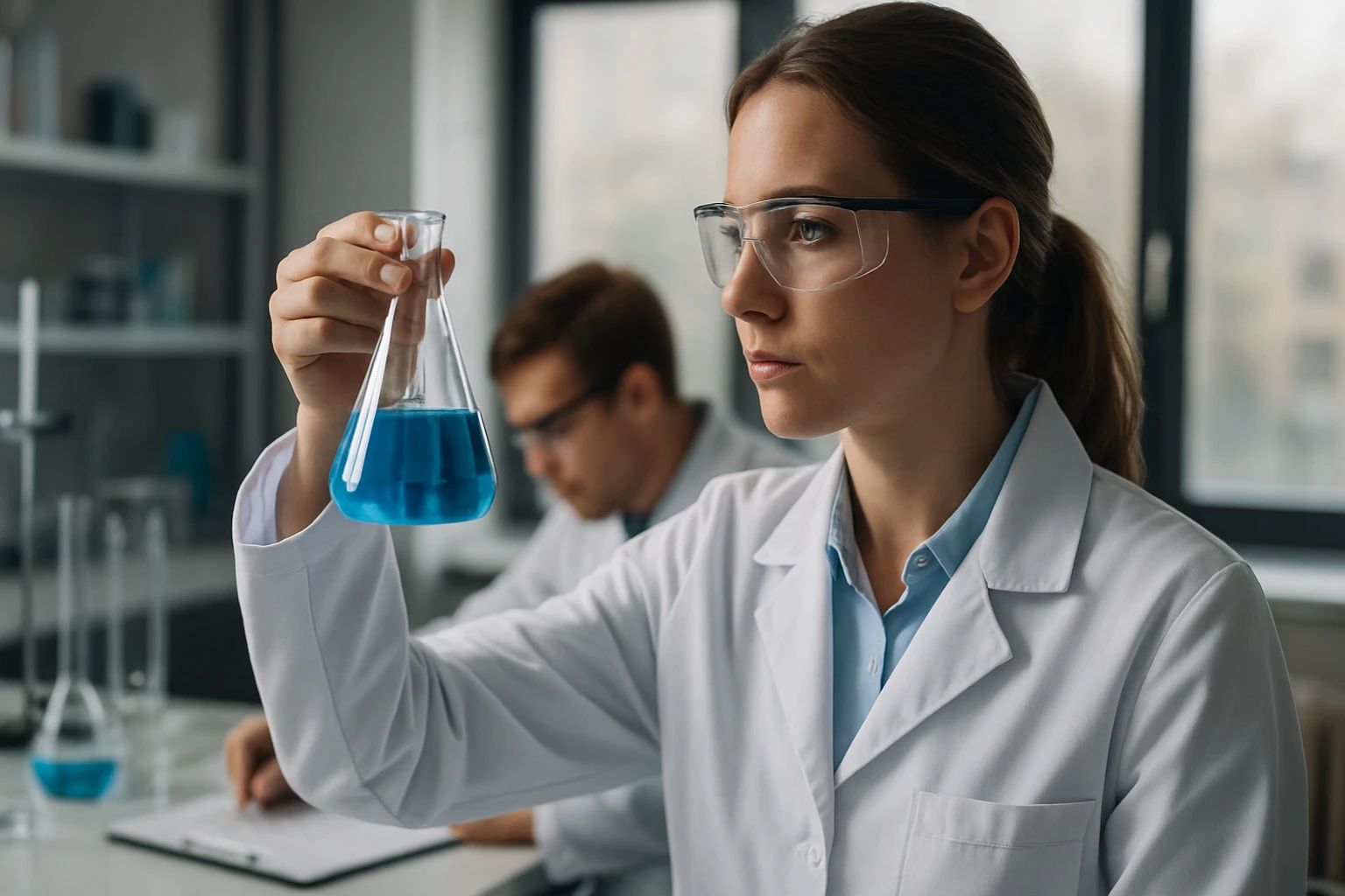 A propánsav képlete, jellemzői és alkalmazási területei Laboratóriumi dolgozó kémiai kísérletet végez, propánsav vizsgálata.