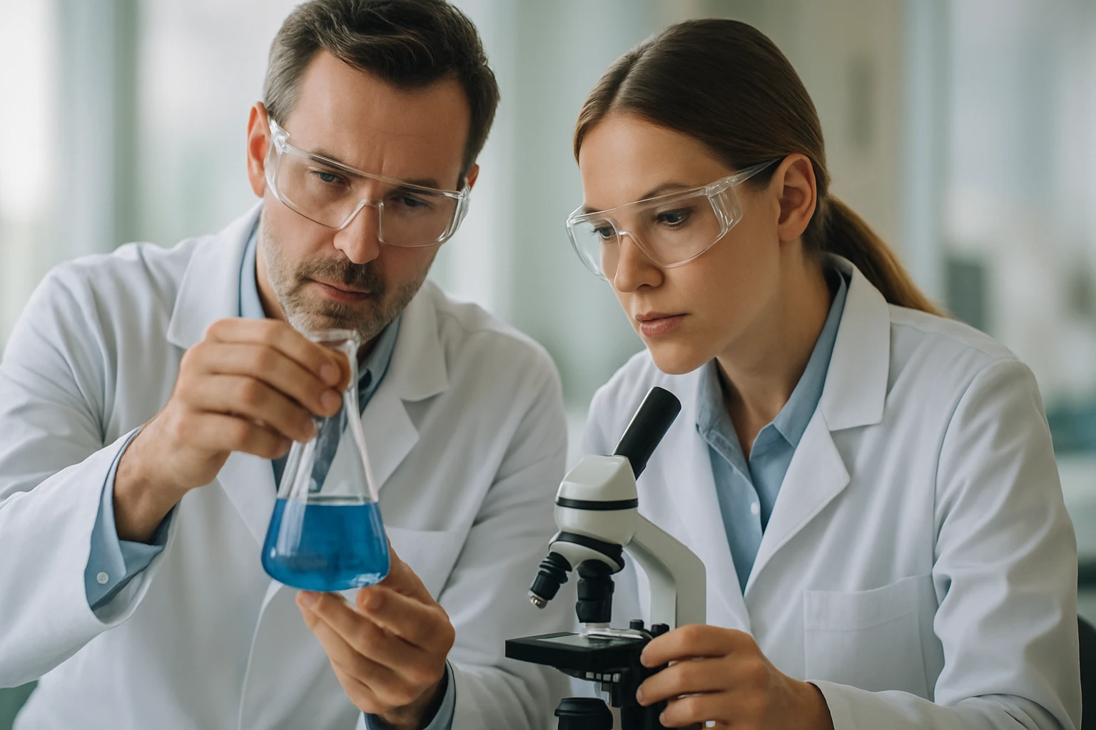 Kémikusok laboratóriumban pszeudokumol vizsgálatát végzik