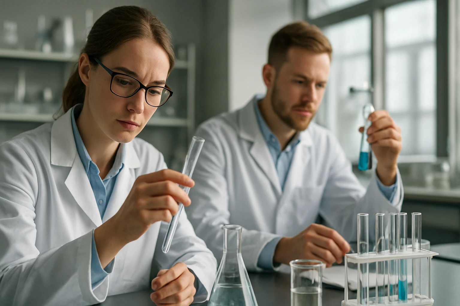 Két kutató laboratóriumban rádium tulajdonságait vizsgálja