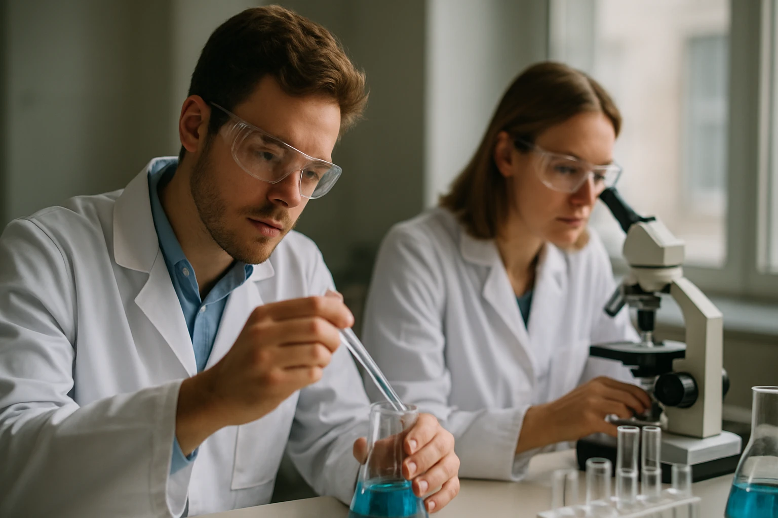 Két kutató laboratóriumban, folytatják a rézcsoport elemeinek vizsgálatát.