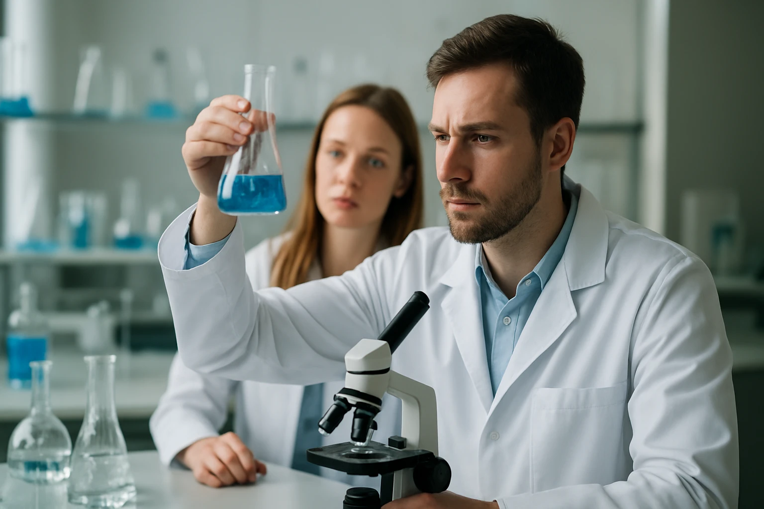 Richard Errett Smalley munkássága és a fullerének felfedezésének története Két kutató laboratóriumban kémiai kísérletet végez