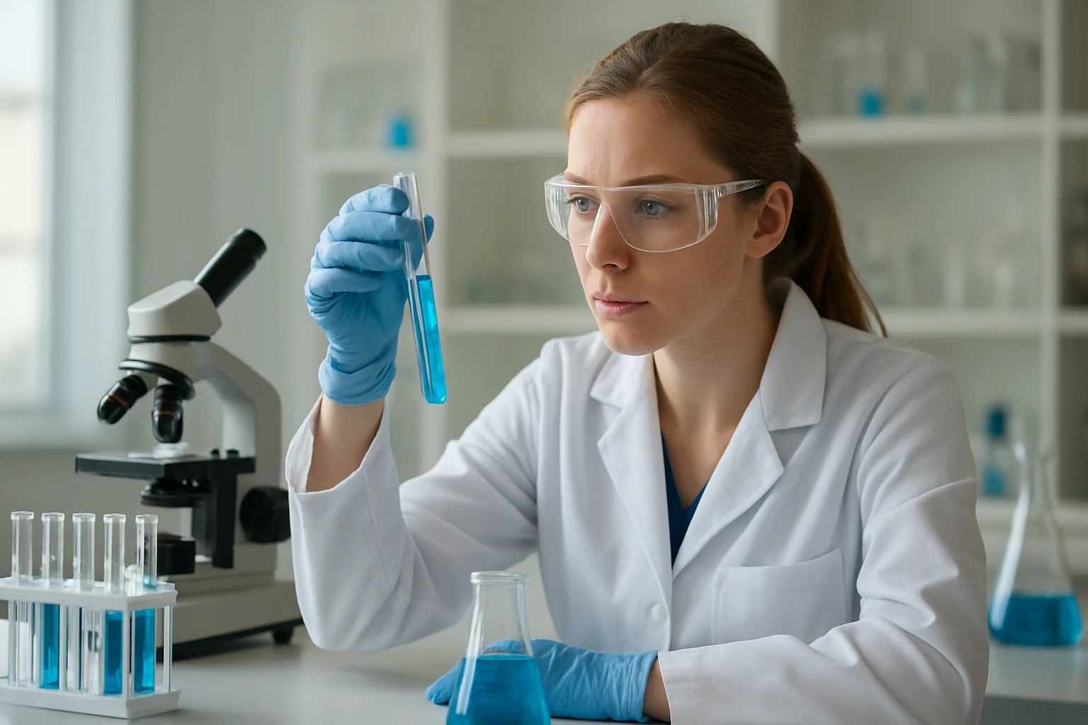 Kutató laboratóriumban Rubixantin vizsgálata kémiai tesztek során.