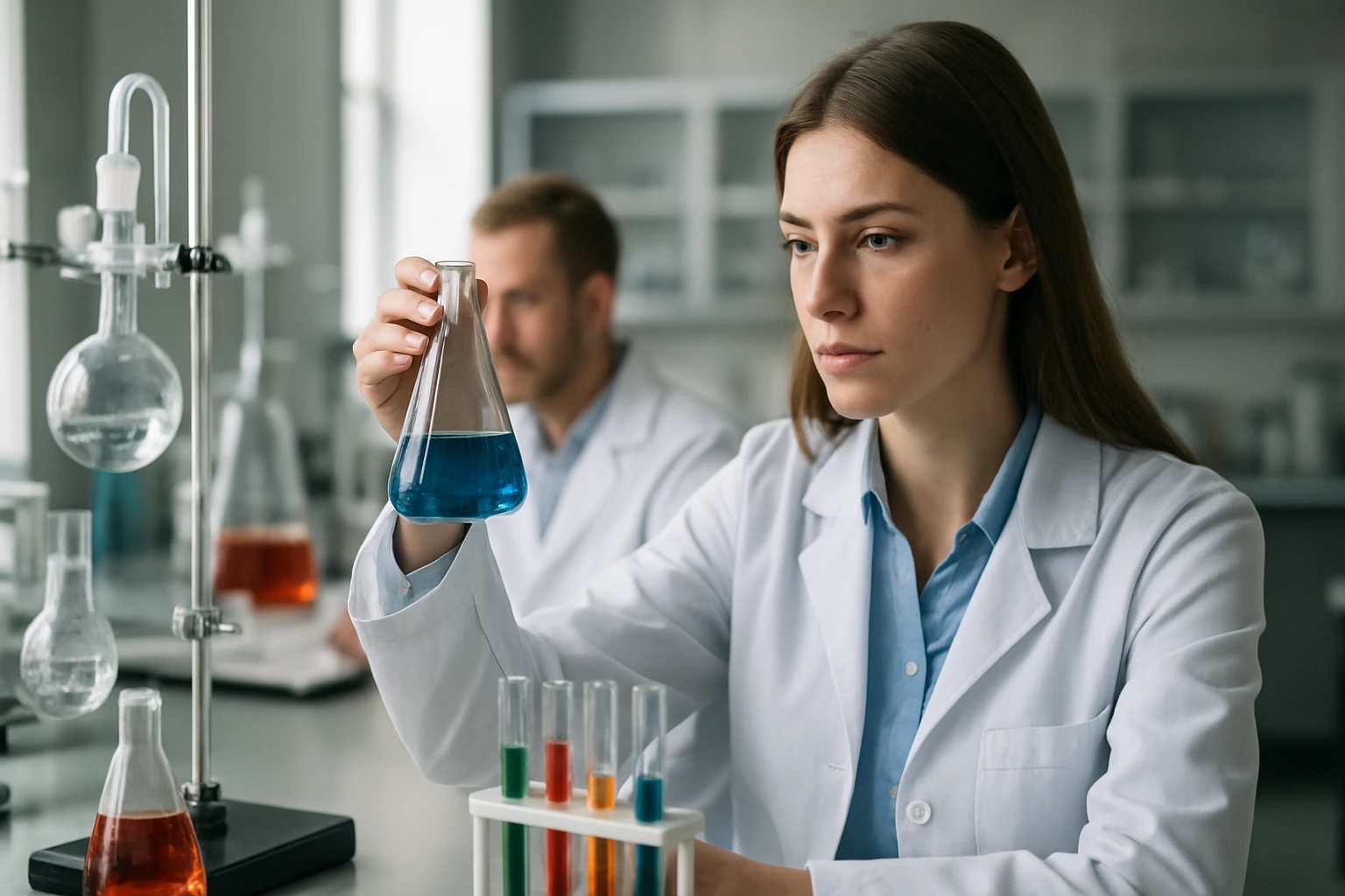 Kémiai laboratórium S-Metil-etántioáttal dolgozó kutatókkal