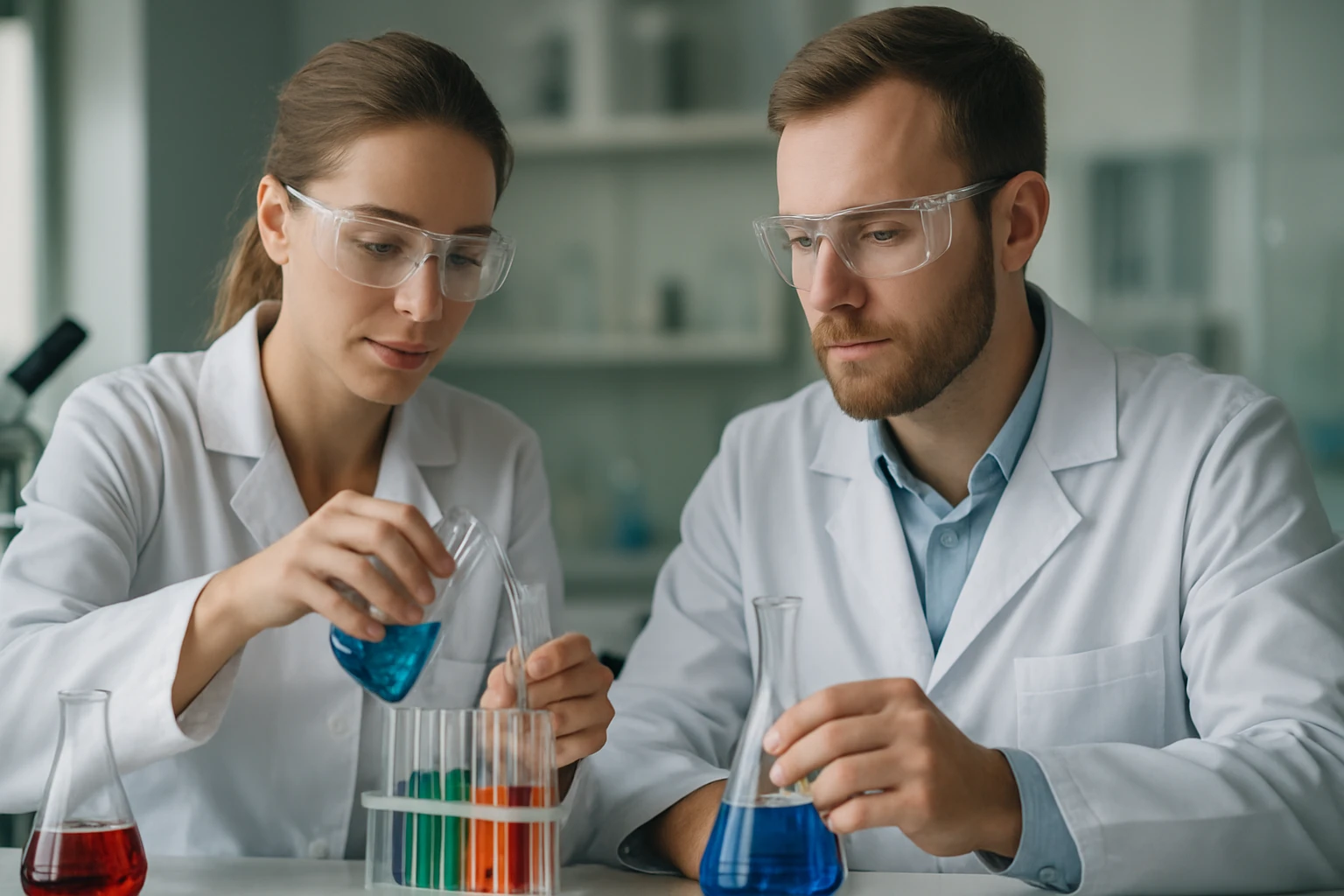 Kémikusok laboratóriumban kísérleteznek salétromsav előállítással.