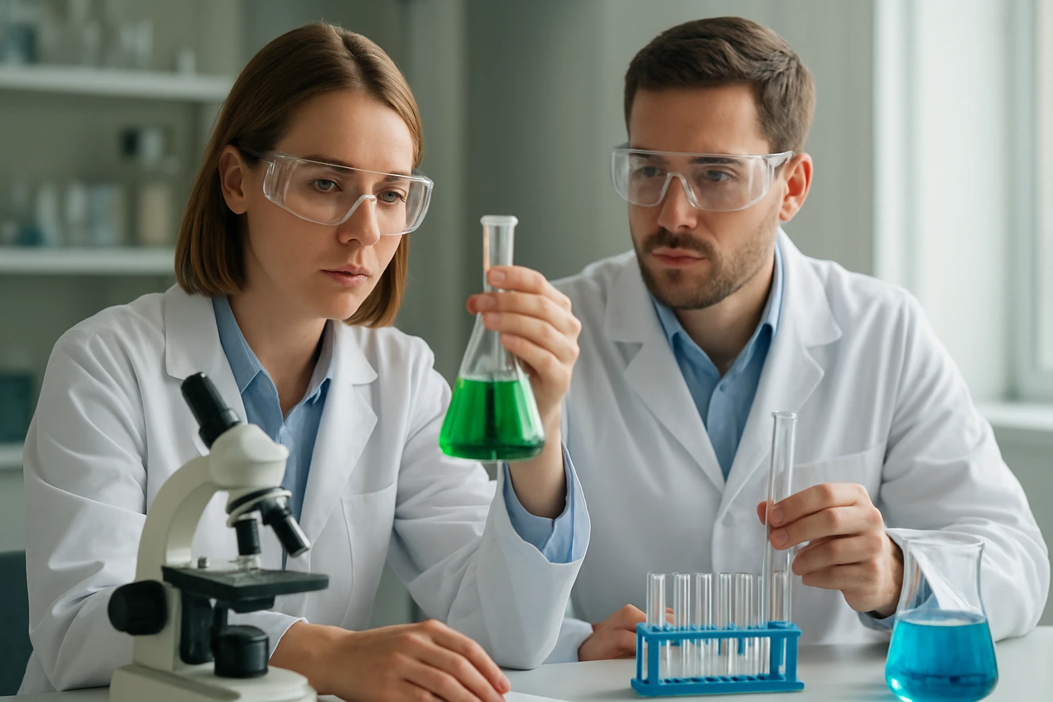 Laboratóriumi kísérlet, kémikusok a Seliwanoff-teszt végrehajtásánál