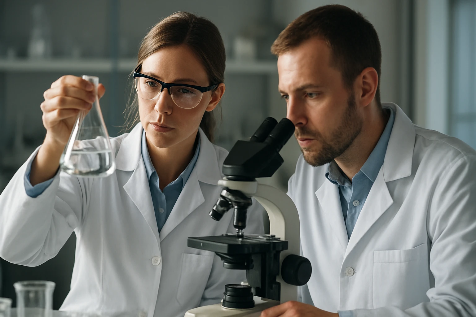 Két kutató laboratóriumban strobilurin vegyületeket vizsgál