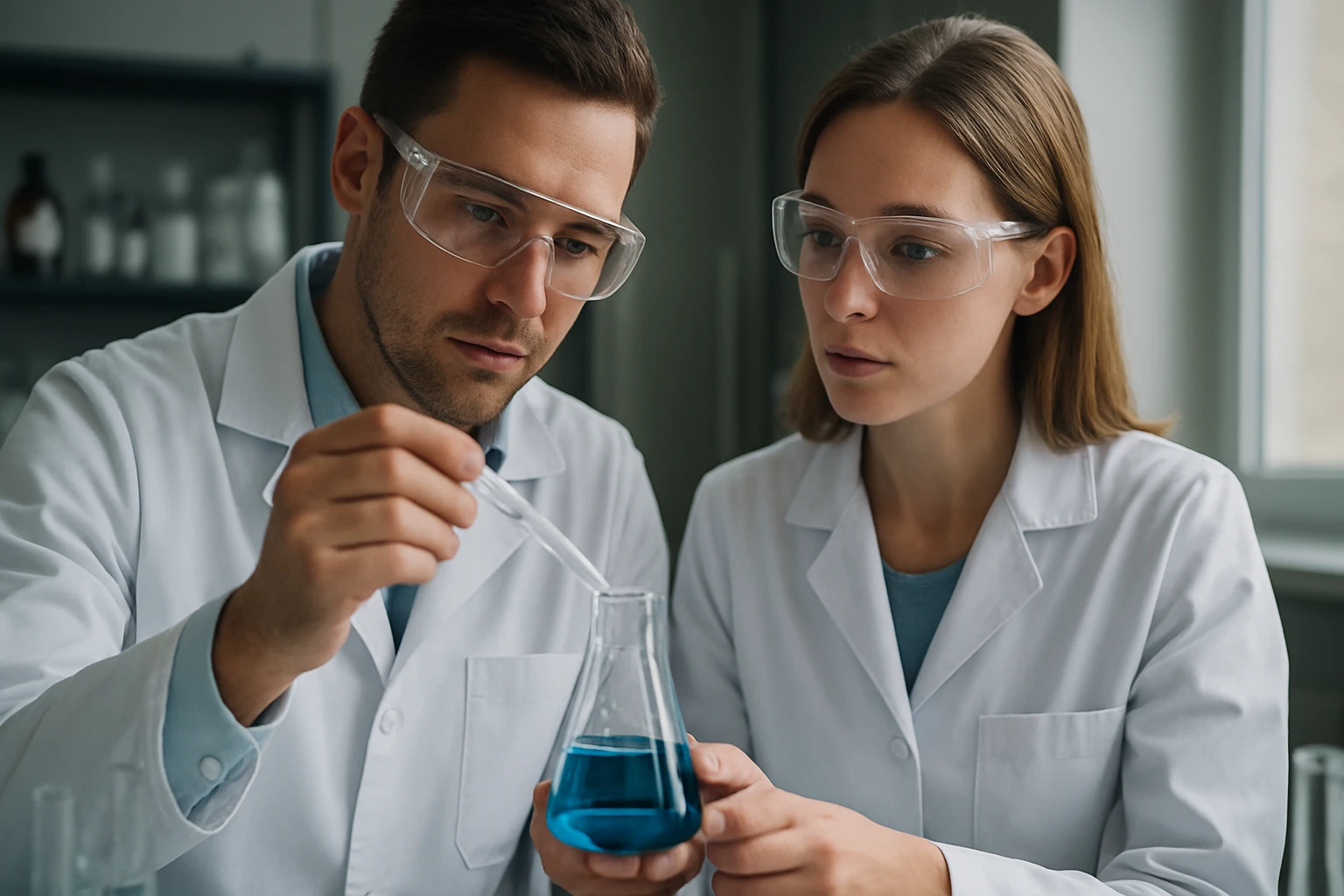 Két tudós szelén-dioxiddal kapcsolatos kísérletet végez