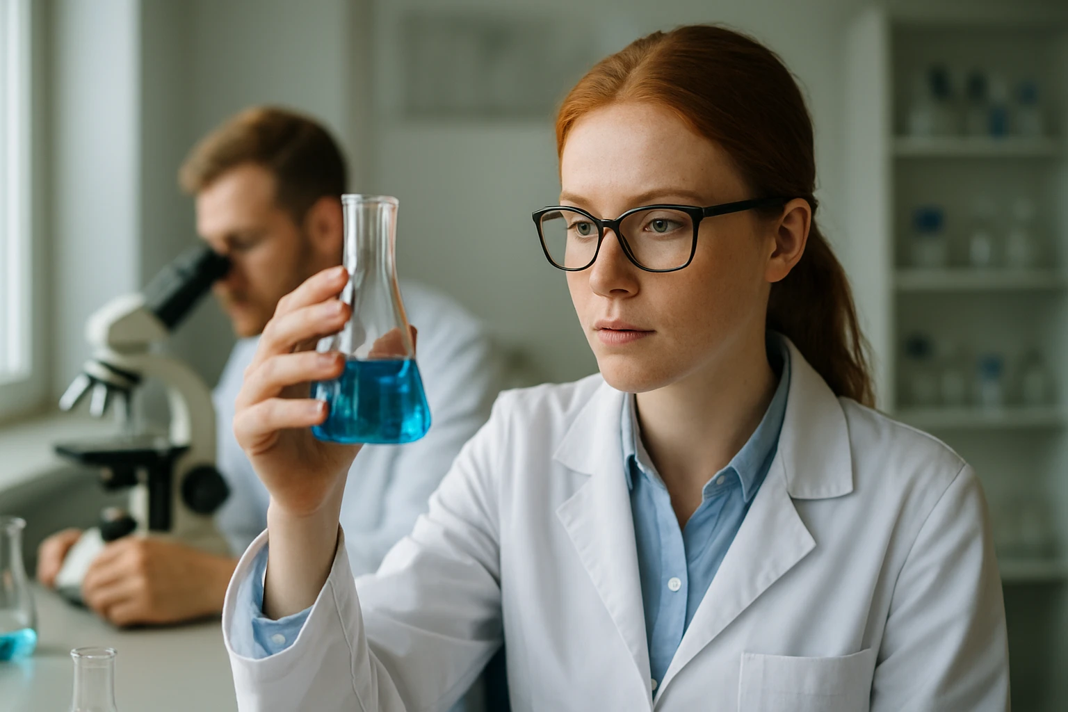 Kémikus szén-difluorid-oxidot vizsgál a laboratóriumban.