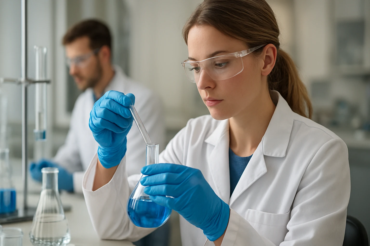 Kémikus laboratóriumban, szén-oxifluorid vizsgálat közben