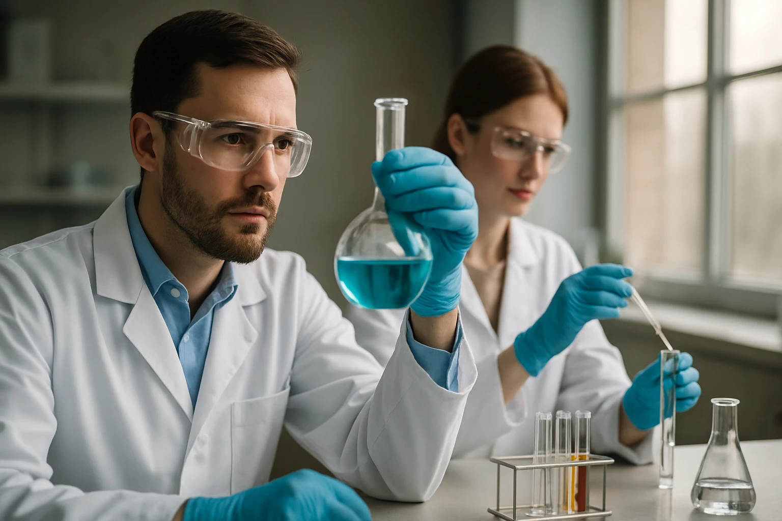 Kémiai kísérlet, kutató laboratóriumban szigma kötésekkel kapcsolatosan.