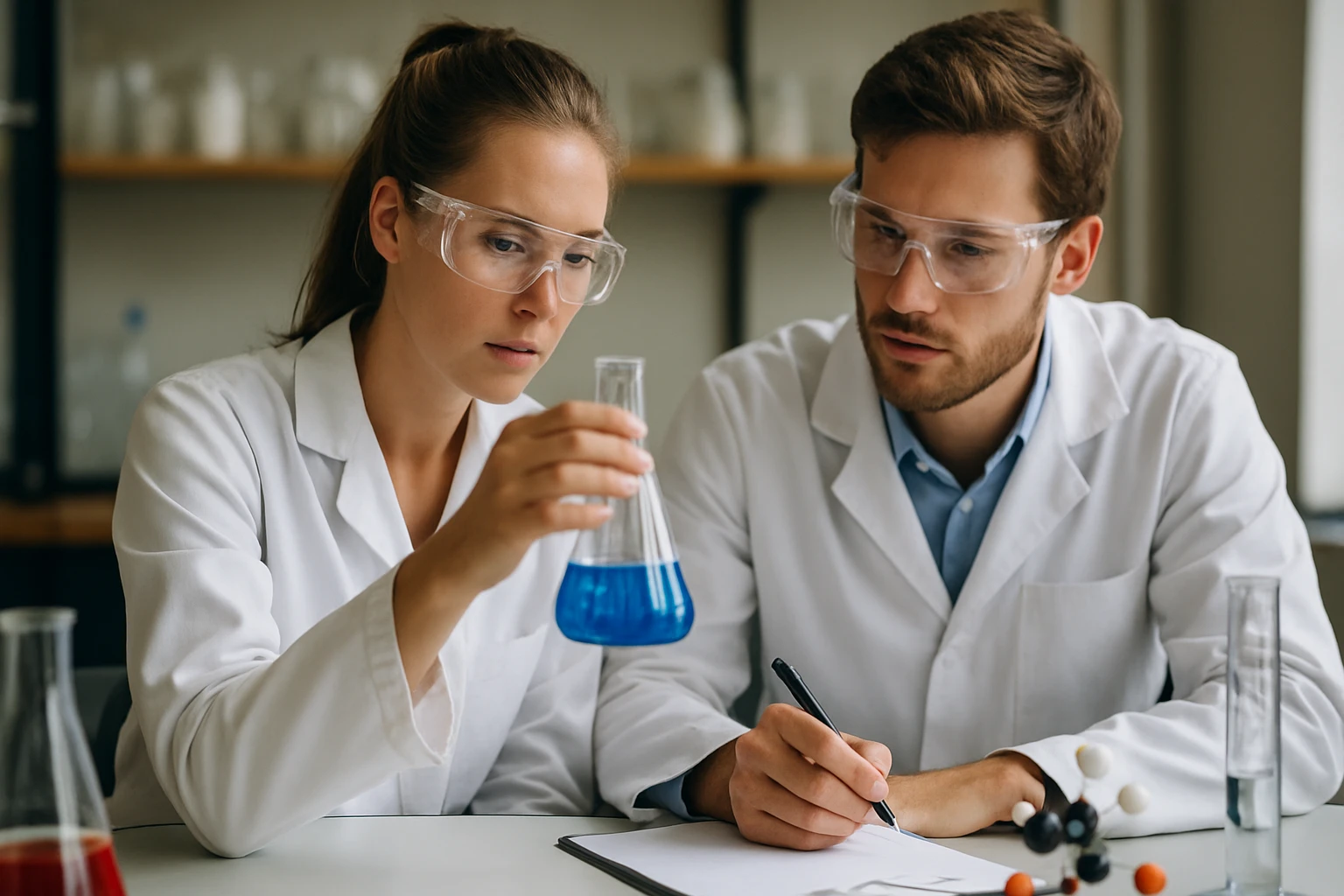 Két kutató laboratóriumban szilárd elektrolitos lítiumakkumulátorokkal foglalkozik