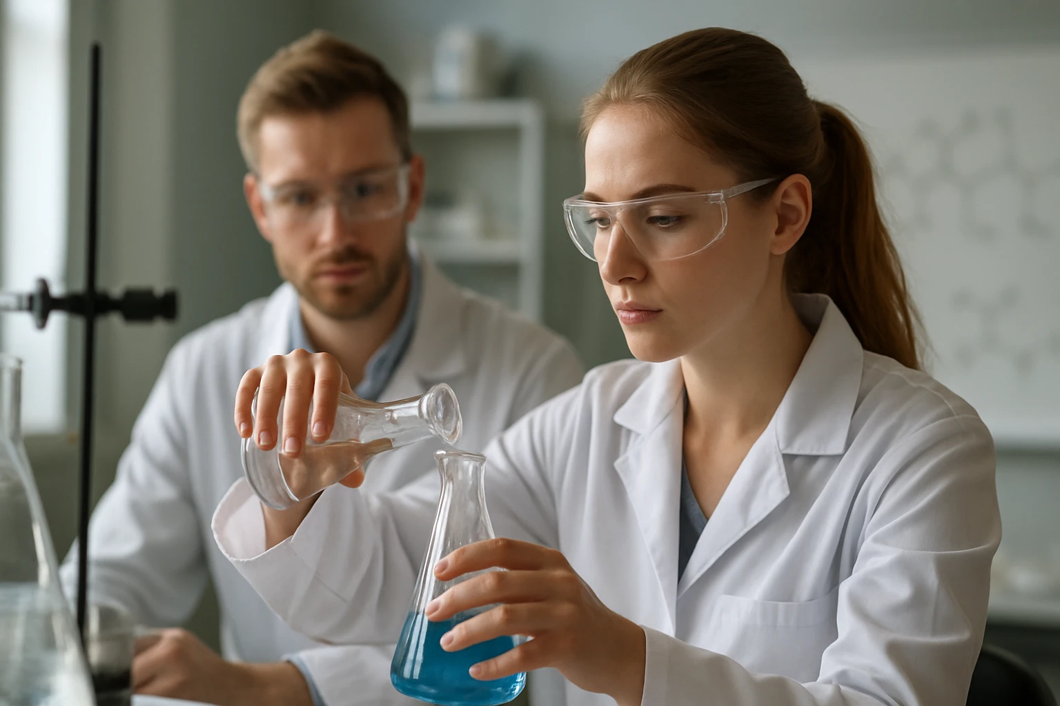 Kémiai kísérlet szilícium-dioxid tulajdonságainak vizsgálata közben.