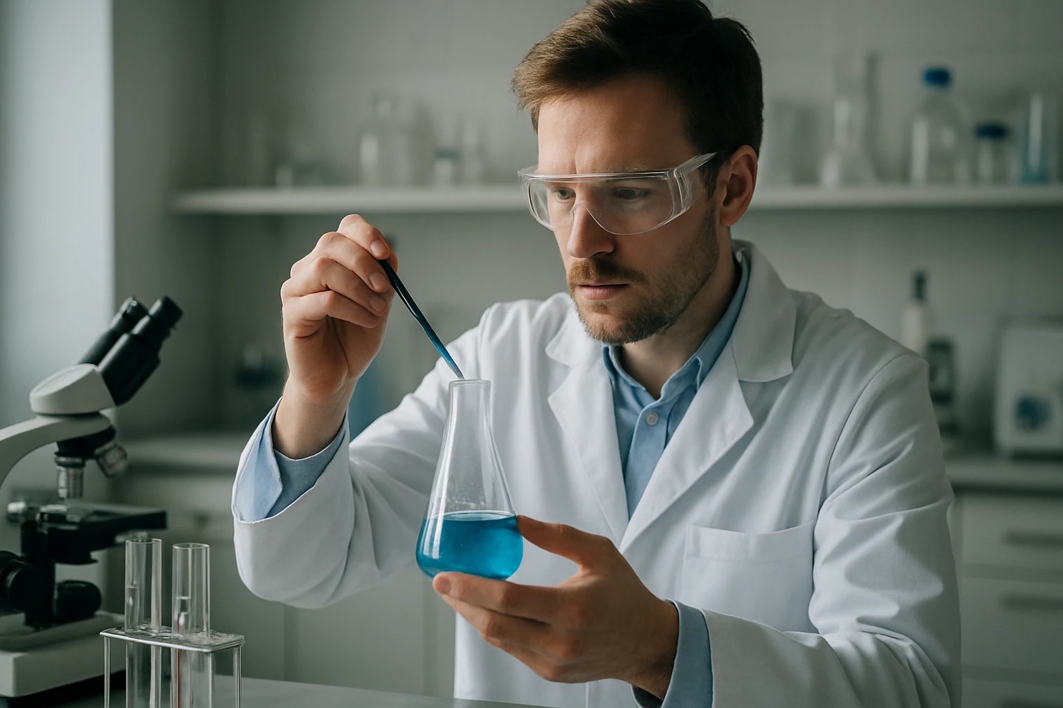 Laboratóriumi kísérlet kémikussal szilíciummal