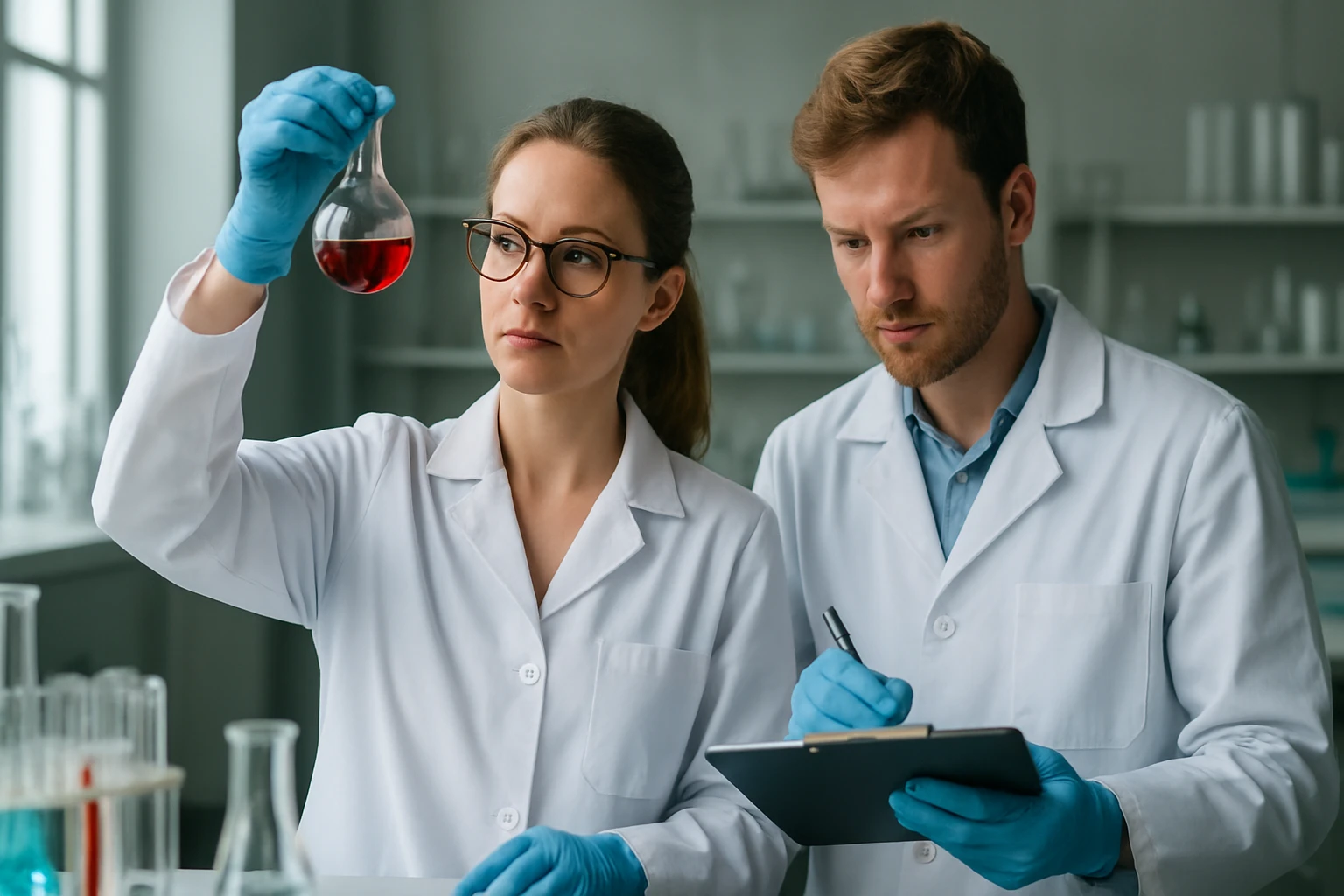 Kémiai kísérlet laboratóriumban, szilika alkalmazások kutatása