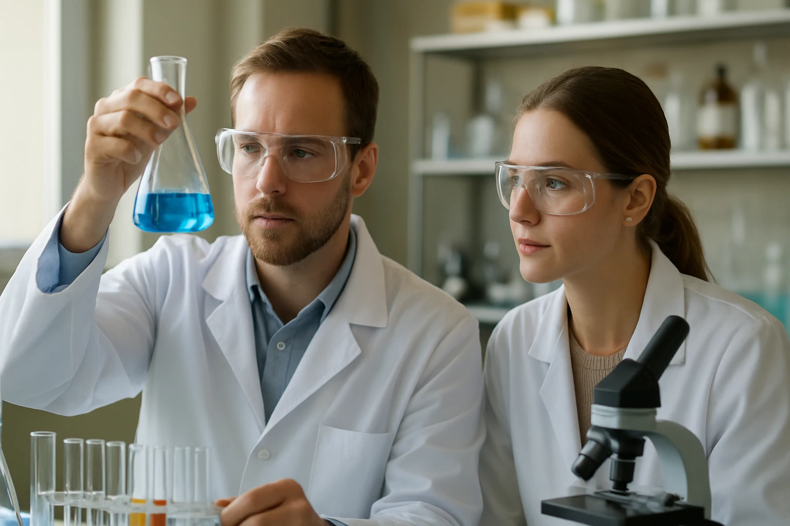 Két tudós laboratóriumi vizsgálatot végez szubsztituált fenolokkal