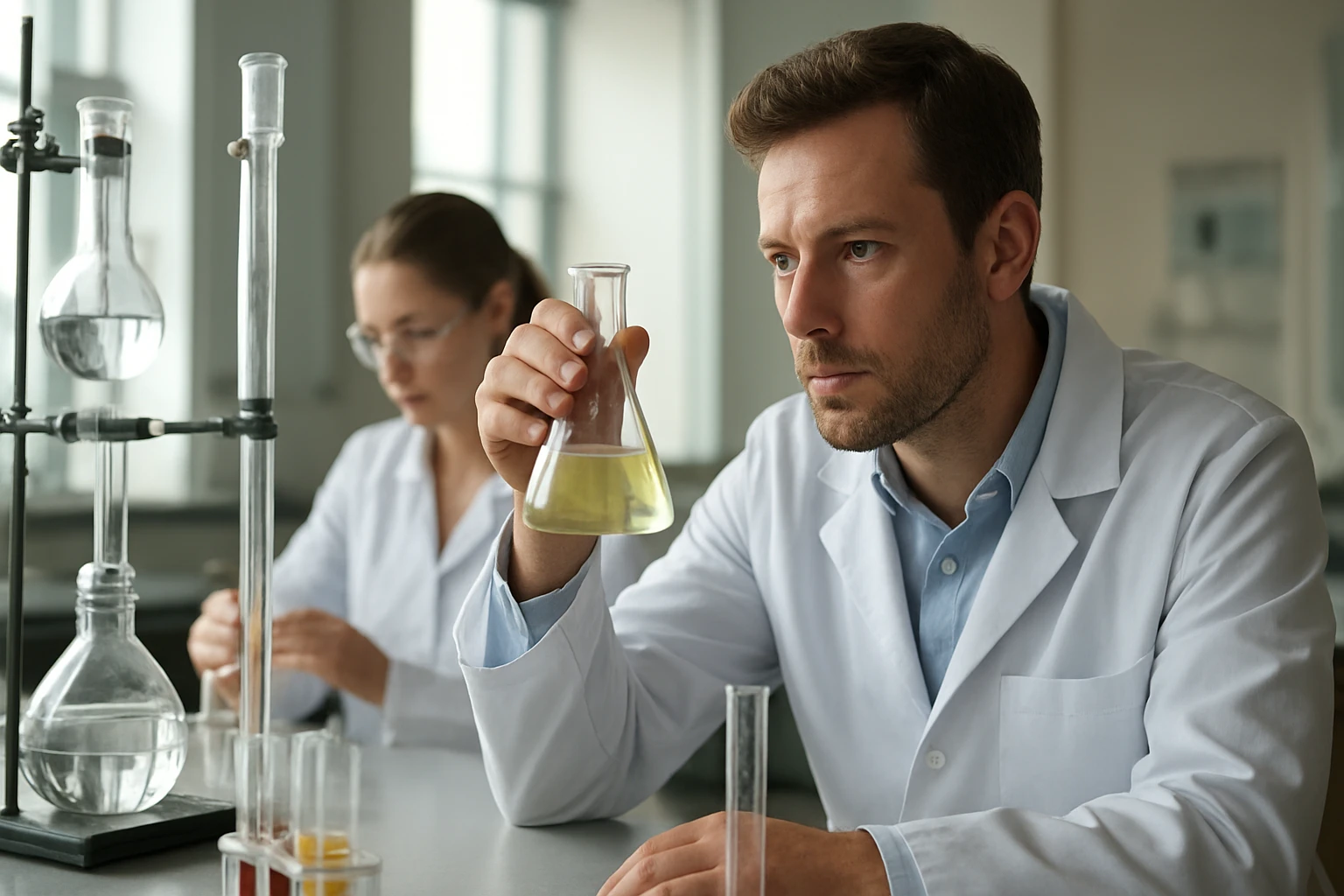 Kémiai kísérlet az laboratóriumban szulfitok elemzésével