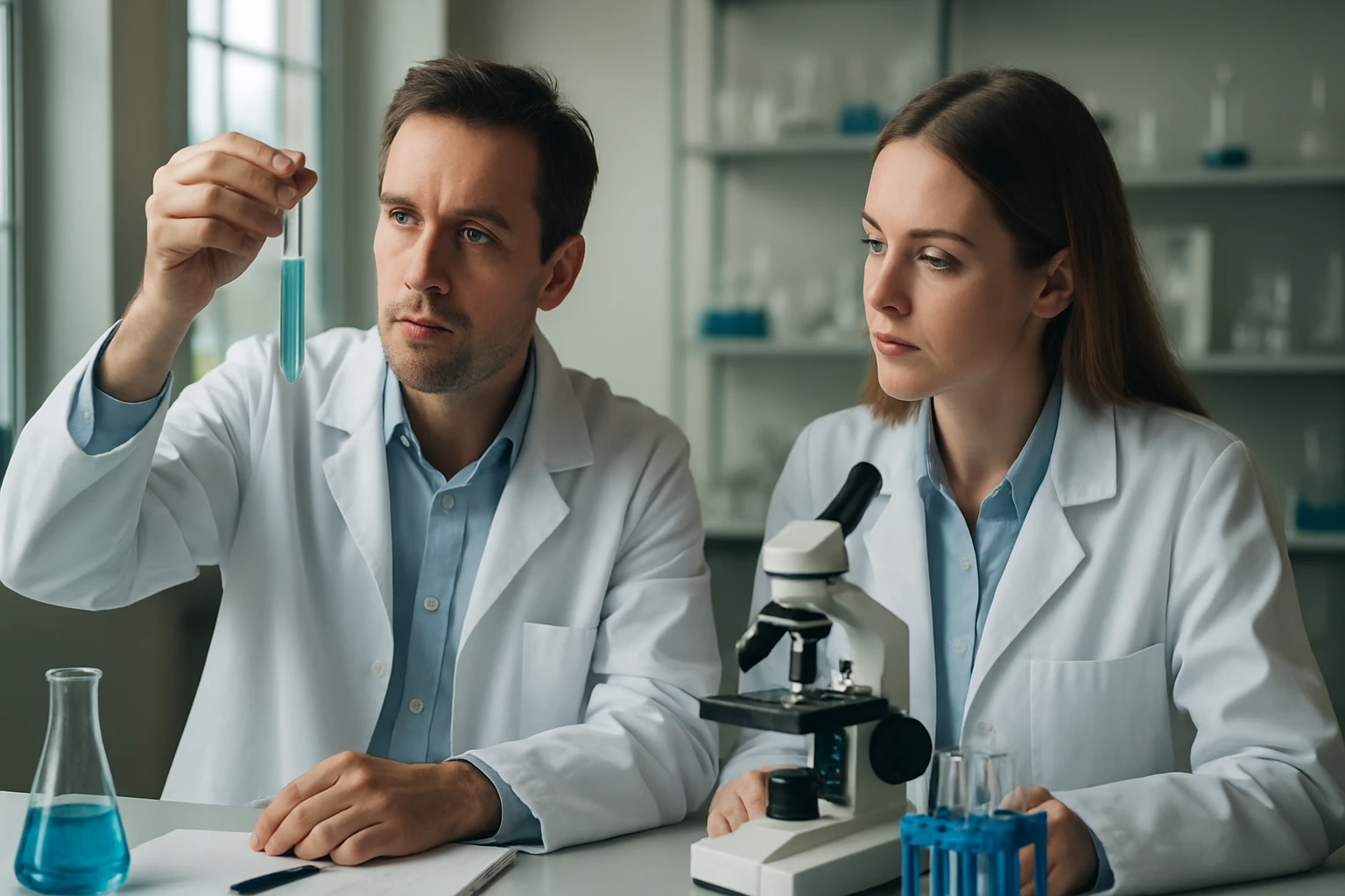 Két kutató szuperfoszfátok vizsgálata laboratóriumban