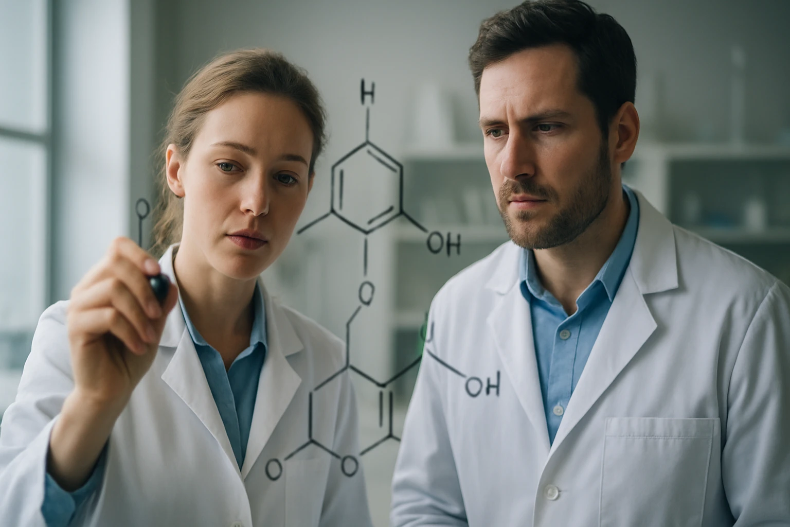 Két kémikus telítetlen vegyületek szerkezetét elemzi