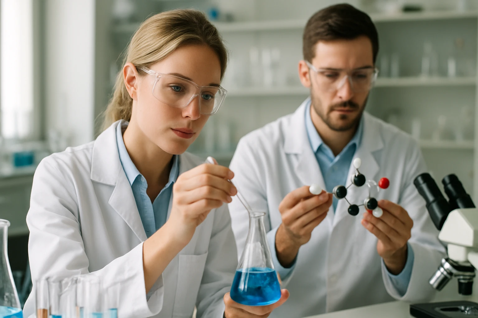 Laboratóriumi kísérlet PFA anyagokkal, szakemberek dolgoznak