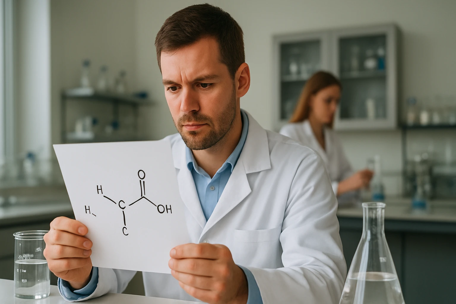 Az allil-alkohol képlete, tulajdonságai és ipari felhasználása Kutatók allil-alkoholt tanulmányoznak laboratóriumban.