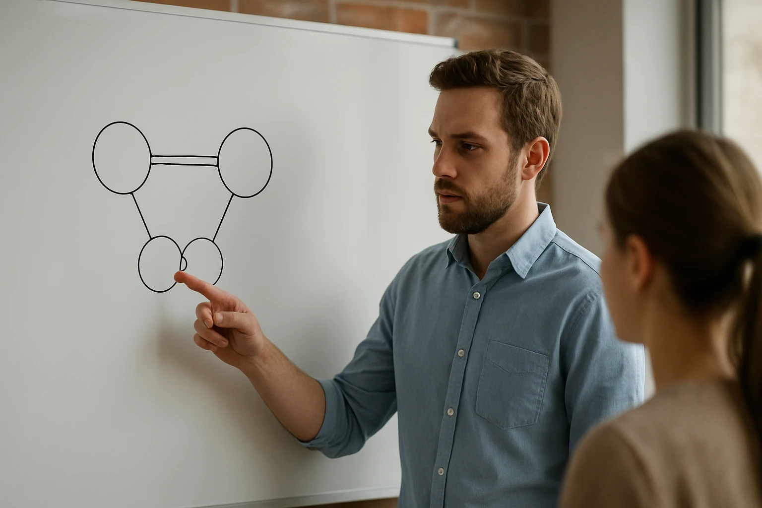 A hármas kovalens kötés: kialakulása és jellemzői Tanár bemutatja a hármas kovalens kötést egy táblán.