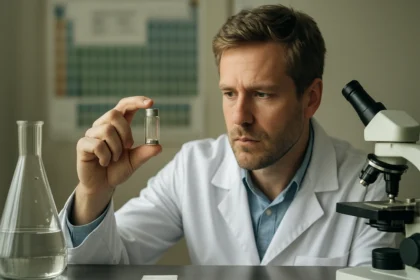 Kémikus tallium mintát vizsgál egy laboratóriumban.