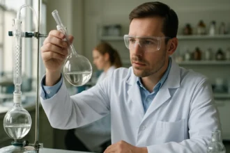 Kémikus laboratóriumban, terpentin előállítással foglalkozik