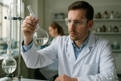 Kémikus laboratóriumban, terpentin előállítással foglalkozik