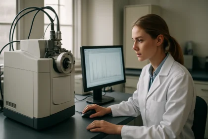 Laboratóriumi környezetben tömegspektroszkópia alkalmazás.