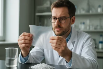 A hőre lágyuló műanyagot vizsgáló tudós laboratóriumban.