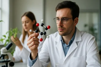 Kémiai kutatás terpénalkohol molekuláris modellje és növények használata