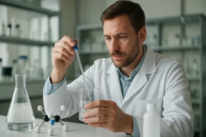 Kémikus trietanilaminot készít a laboratóriumban