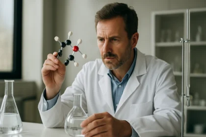 Kémikus trifluormetánszulfonát molekulát vizsgál