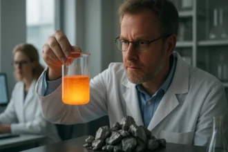 Kémikus elemzi az ötvözetek hőkezelésének hatásait.